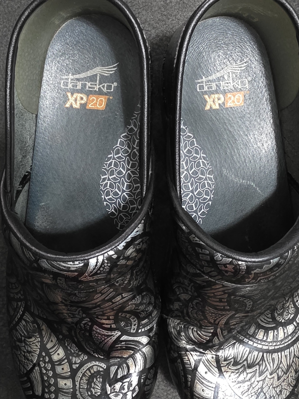 Dansko black metallic patterned XP 2.0 clogs